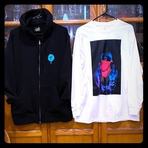 Black scale tee + tits zip up sz L STEAL 2 for 1